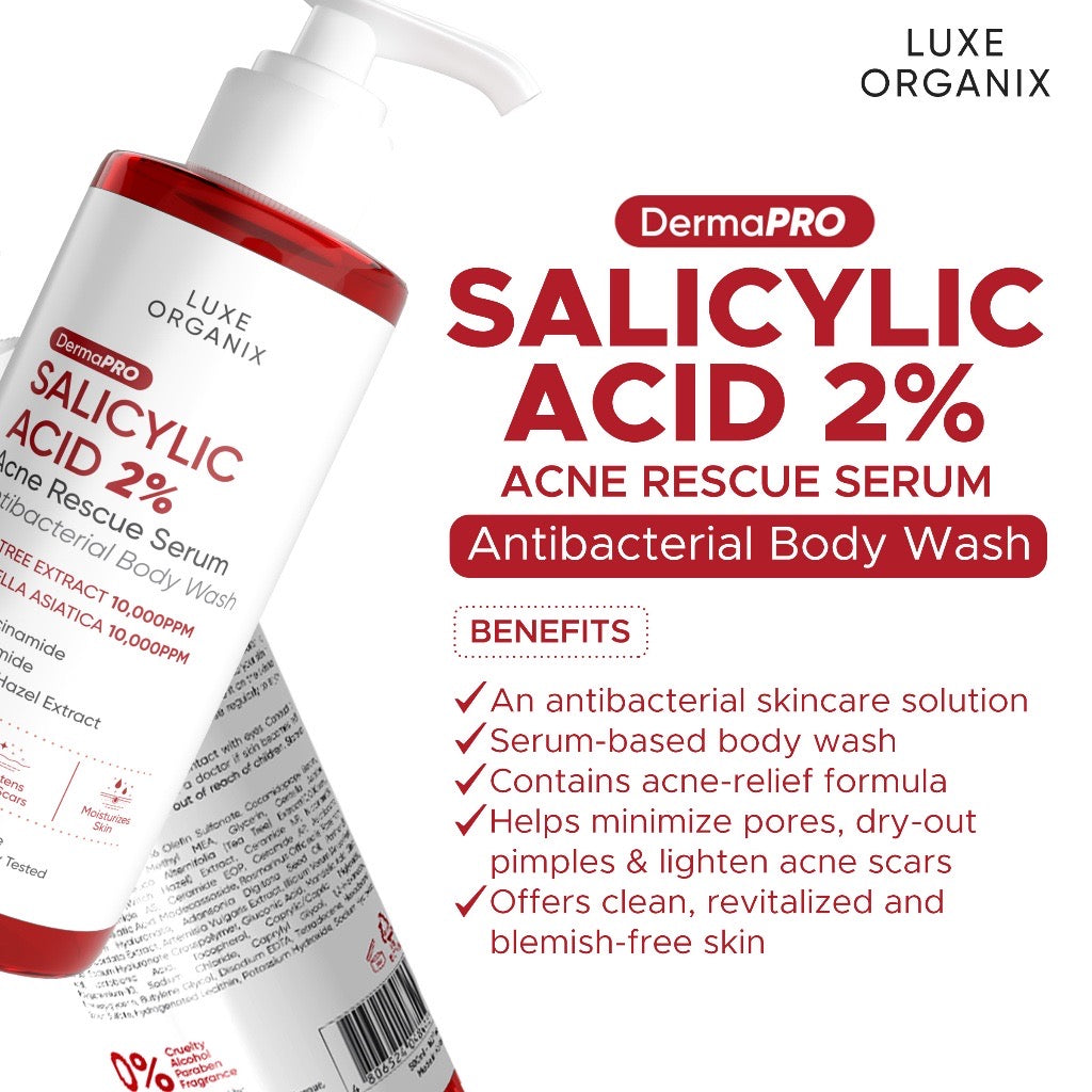 Luxe Organix Salicylic Acid 2% Acne Rescue Serum Anti Bacterial Body Wash (500ml)